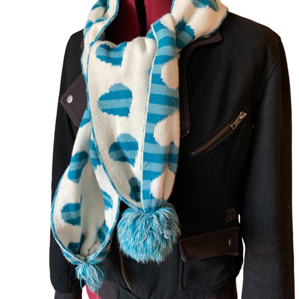 VINTAGE - 80´ Love scarves with pompom Aqua blue - Rare Original
